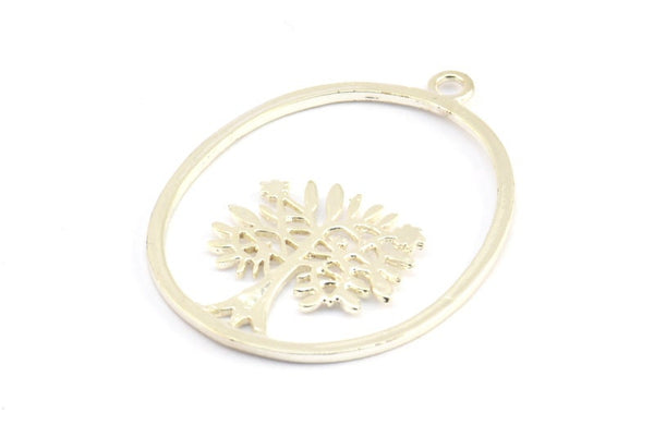 Silver Tree Charm, 1 - 925 Sterling Silver Plated Brass Tree Charms With 1 Loop, Pendant, Findings (45x34x1.2mm) BS 2044