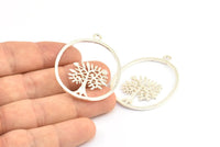 Silver Tree Charm, 1 - 925 Sterling Silver Plated Brass Tree Charms With 1 Loop, Pendant, Findings (45x34x1.2mm) BS 2044