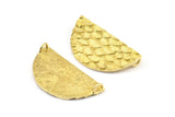 Brass Half Moon, 3 Raw Brass Fish Scale Textured Semi Circle Pendants With 2 Loops (31x17mm) E402