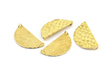 Brass Half Moon, 3 Raw Brass Fish Scale Textured Semi Circle Pendants With 2 Loops (31x17mm) E402