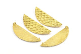 Brass Half Moon, 3 Raw Brass Fish Scale Textured Semi Circle Pendants With 2 Loops (43x13.5mm) E405