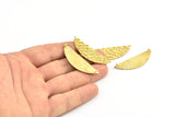 Brass Half Moon, 3 Raw Brass Fish Scale Textured Semi Circle Pendants With 2 Loops (43x13.5mm) E405
