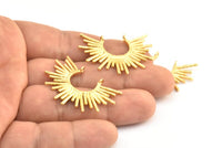 Gold Sun Pendant, 1 Gold Plated Brass Textured Sunny Pendants With 2 Loops (38x27.5x1.7mm) E210 Q0533