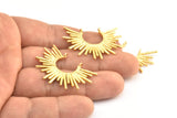 Gold Sun Pendant, 1 Gold Plated Brass Textured Sunny Pendants With 2 Loops (38x27.5x1.7mm) E210 Q0533