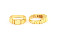 Gold Rectangle Ring, 1 Gold Plated Brass Textured Ring Rectangle Settings (19mm) E263