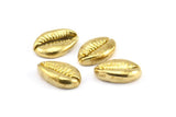 Brass Shell Finding, 4 Raw Brass Cowrie Shell Findings, Pendants, Charms, Earrings, Beads  13-18MM E274