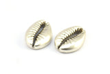 Silver Shell Finding, 2 Antique Silver Plated Brass Cowrie Shell Findings, Pendants, Charms, Earrings, Beads 13-18MM E274