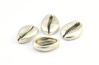 Silver Shell Finding, 2 Antique Silver Plated Brass Cowrie Shell Findings, Pendants, Charms, Earrings, Beads 13-18MM E274