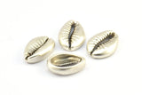 Silver Shell Finding, 2 Antique Silver Plated Brass Cowrie Shell Findings, Pendants, Charms, Earrings, Beads 13-18MM E274
