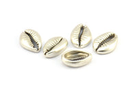 Silver Shell Finding, 2 Antique Silver Plated Brass Cowrie Shell Findings, Pendants, Charms, Earrings, Beads 13-18MM E274