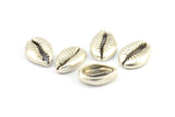Silver Shell Finding, 2 Antique Silver Plated Brass Cowrie Shell Findings, Pendants, Charms, Earrings, Beads 13-18MM E274
