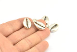 Silver Shell Finding, 2 Antique Silver Plated Brass Cowrie Shell Findings, Pendants, Charms, Earrings, Beads 13-18MM E274