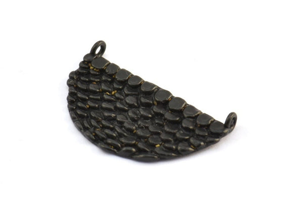 Siyah Yarım Ay, 2 Oksitlenmiş Pirinç Siyah Denizkızı Yarım Daire Kolye, 2 Halka (32x18x2mm) E241 S772