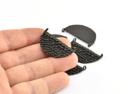 Siyah Yarım Ay, 2 Oksitlenmiş Pirinç Siyah Denizkızı Yarım Daire Kolye, 2 Halka (32x18x2mm) E241 S772