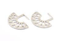Geometrik Küpe Bulguları, 2 Gümüş Tonlu Etnik Yarım Daire Dokulu Küpe Bulguları (36x29x1mm) BS 2053