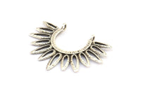 Silver Sunny Pendant, 2 Antique Silver Plated Brass Sunny Ethnic Pendants With 2 Loops, Findings, Charms (36.5x27x1.7mm) E212