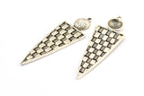 Gümüş Üçgen Kolye, 2 Antik Gümüş Kaplama Pirinç Dokulu Geometrik Kolye, 1 Halka, Küpeler, Bulgular (52x17x1,5 mm) E238