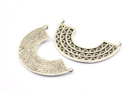 Silver Ethnic Pendant, 2 Antique Silver Plated Brass Ethnic Pendants With 2 Loops (36x22mm) E254