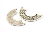 Silver Ethnic Pendant, 2 Antique Silver Plated Brass Ethnic Pendants With 2 Loops (36x22mm) E254