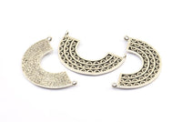 Silver Ethnic Pendant, 2 Antique Silver Plated Brass Ethnic Pendants With 2 Loops (36x22mm) E254