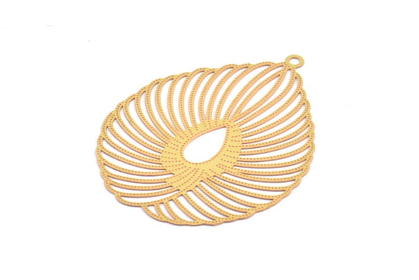 Brass Earring Charm ,6 Raw Brass Textured Drop Earring Charms With 1 Loop Pendants, Findings (50x38mm) E438