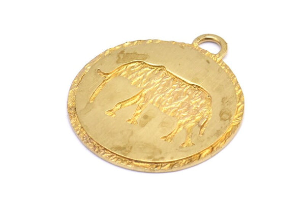 Brass Elephant Charm, 2 Raw Brass Elephant Textured Round Tag Charms With 1 Loop, Blanks (33x29x1.5mm) E228