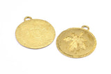 Brass Leaf Charm, 2 Raw Brass Leaf Textured Round Tag Charms With 1 Loop, Blanks (33.5x29.5x1.2mm) E231