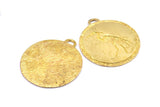 Brass Stork Charm, 2 Raw Brass Stork Textured Round Tag Charms With 1 Loop, Blanks (33x29.5x1.3mm) E229