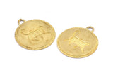 Brass Cat Charm, 2 Raw Brass Cat Textured Round Tag Charms With 1 Loop, Blanks (33.5x29.5x1.5mm) E232