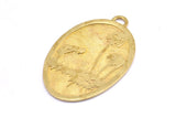 Cat And Kid Charm, 1 Raw Brass Cat And Kid Textured Oval Charms With 1 Loop, Blanks (43x27.5x1.3mm) E221