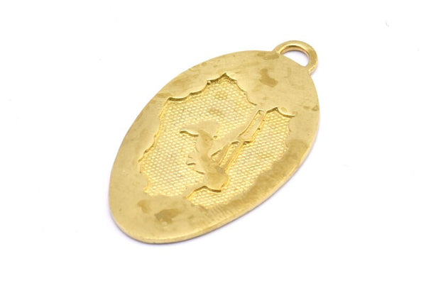 Brass Swing Charm, 2 Raw Brass Swing Textured Oval Charms With 1 Loop, Blanks (39x22x1.2mm) E219