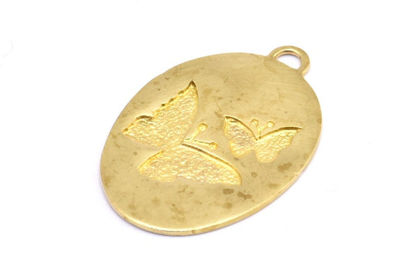 Brass Butterfly Charm, 1 Raw Brass Butterfly Textured Oval Charms With 1 Loop, Blanks (39x27x1.2mm) E223