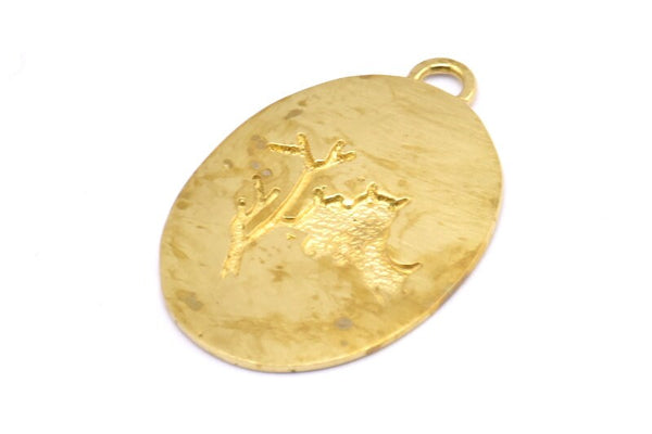 Brass Owl Charm, 1 Raw Brass Owl Textured Oval Charms With 1 Loop, Blanks (38.5x25.5x1.2mm) E222