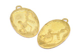 Kite And Kid Charm, 2 Raw Brass Kite And Kid Textured Oval Charms With 1 Loop, Blanks (41x25x1.3mm) E225