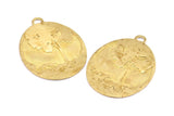 Wolf And Tree Charm, 1 Raw Brass Wolf And Tree Textured Oval Charms With 1 Loop, Blanks (44x33x1.2mm) E224