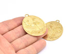 Wolf And Tree Charm, 1 Raw Brass Wolf And Tree Textured Oval Charms With 1 Loop, Blanks (44x33x1.2mm) E224
