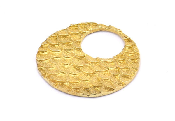 Brass Round Pendant, 2 Raw Brass Round Fish Scale Textured Pendants, Charms, Earrings, Findings (30x1.8mm) E550
