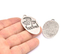 Silver Deer Charm, 1 Antique Siver Plated Brass Deer Textured Oval Charms With 1 Loop, Blanks (43.5x25x1.3mm) E216