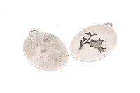 Silver Owl Charm, 1 Antique Silver Plated Brass Owl Textured Oval Charm With 1 Loop, Blanks (38.5x25.5x1.2mm) E222