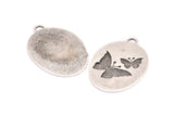 Silver Butterfly Charm, 1 Antique Silver Plated Brass Butterfly Textured Oval Charm With 1 Loop, Blanks (39x27x1.2mm) E223