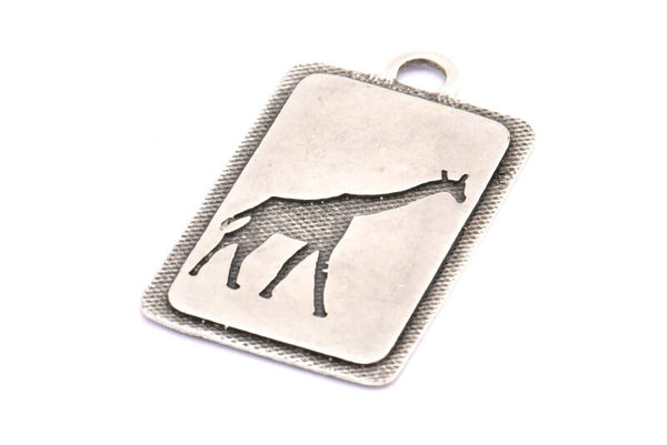 Gümüş Zürafa Tılsımı, 1 Döngülü, Boşluklu 2 Antik Gümüş Pirinç Zürafa Dokulu Dikdörtgen Tılsım (36x21,5x1,1 mm) E234