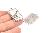 Gümüş Zürafa Tılsımı, 1 Döngülü, Boşluklu 2 Antik Gümüş Pirinç Zürafa Dokulu Dikdörtgen Tılsım (36x21,5x1,1 mm) E234