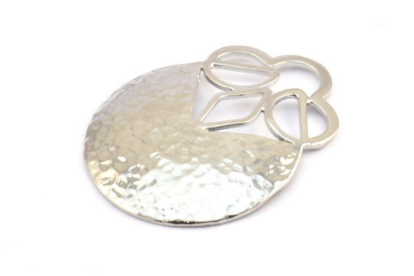 Gümüş Geometrik Kolye, 2 Gümüş Tonlu Çekiçlenmiş Çiçek Kolye, Küpe Bulguları (38x30x0,8 mm) U064
