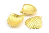 Brass Shell Charm, 1 Raw Brass Sea Shell Charm with 1 Loop, Pendants, Charms, Findings (38x33.5mm) E287