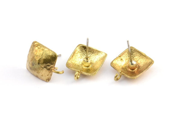 Brass Earring Post, 6 Raw Brass Square Earring Posts With 1 Loop (15x16mm) E290