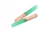 Resin&Wood Pendant,2 Green Brown Geometric Pendant with 1 Hole, Findings (61x7mm) D0235