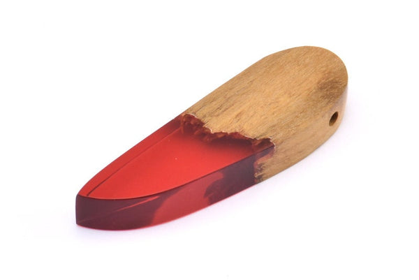 Resin&Wood Pendant,1 Red Brown Geometric Pendant with 1 Hole, Findings (51x16mm) X100