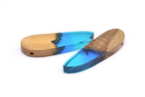 Resin&Wood Pendant,1 Blue Brown Geometric Pendant with 1 Hole, Findings (51x16mm) X093