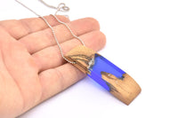 Resin&Wood Pendant,1 Blue Brown Geometric Pendant with 1 Hole, Findings (58x16x8mm) X091