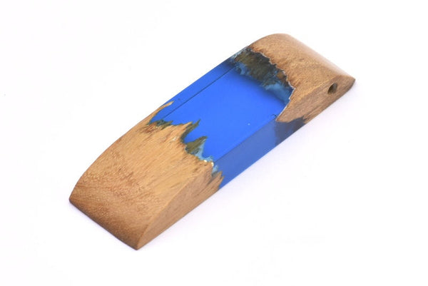 Resin&Wood Pendant,1 Blue Brown Geometric Pendant with 1 Hole, Findings (58x16x8mm) X096